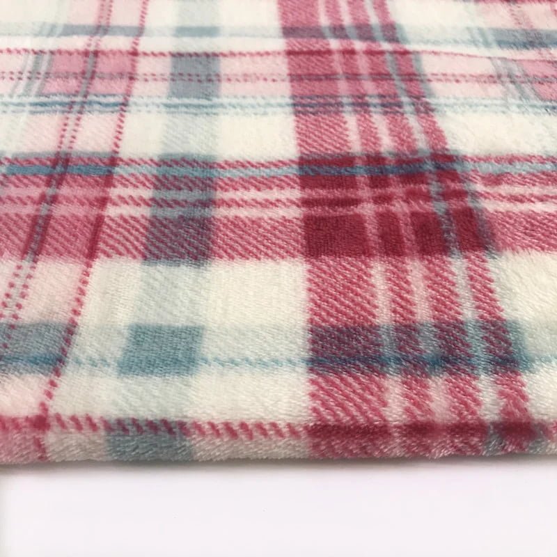 OEM Custom 100% polyester printed coral flannel plaid fleece fabric for baby blanket
