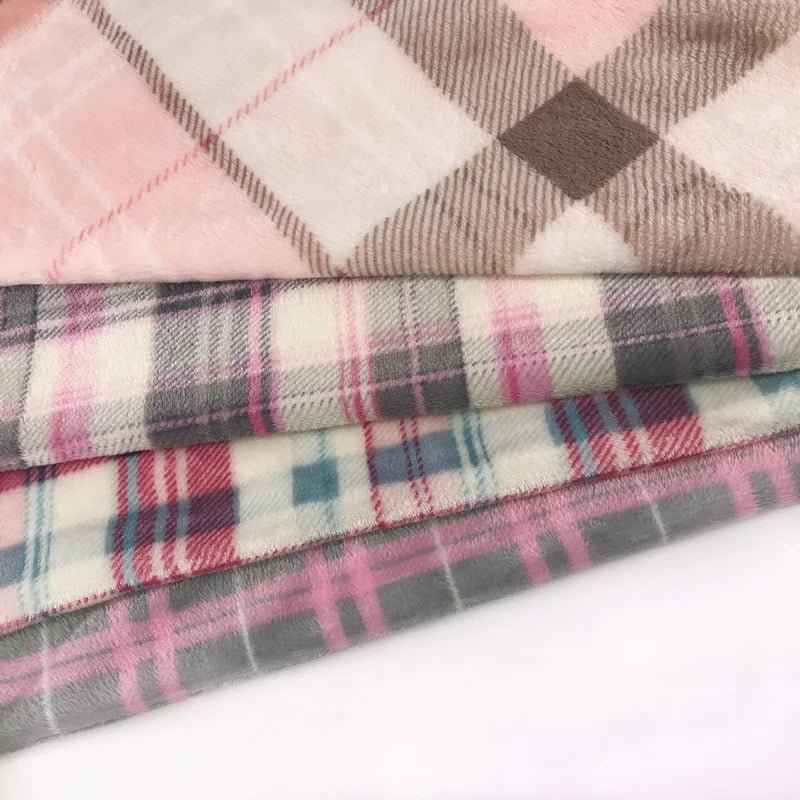 OEM Custom 100% polyester printed coral flannel plaid fleece fabric for baby blanket