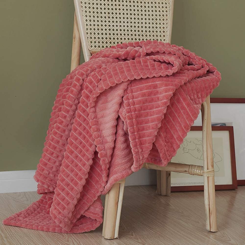 Cozy Plush Drop Needle Flannel Fleece With Waffle Textured